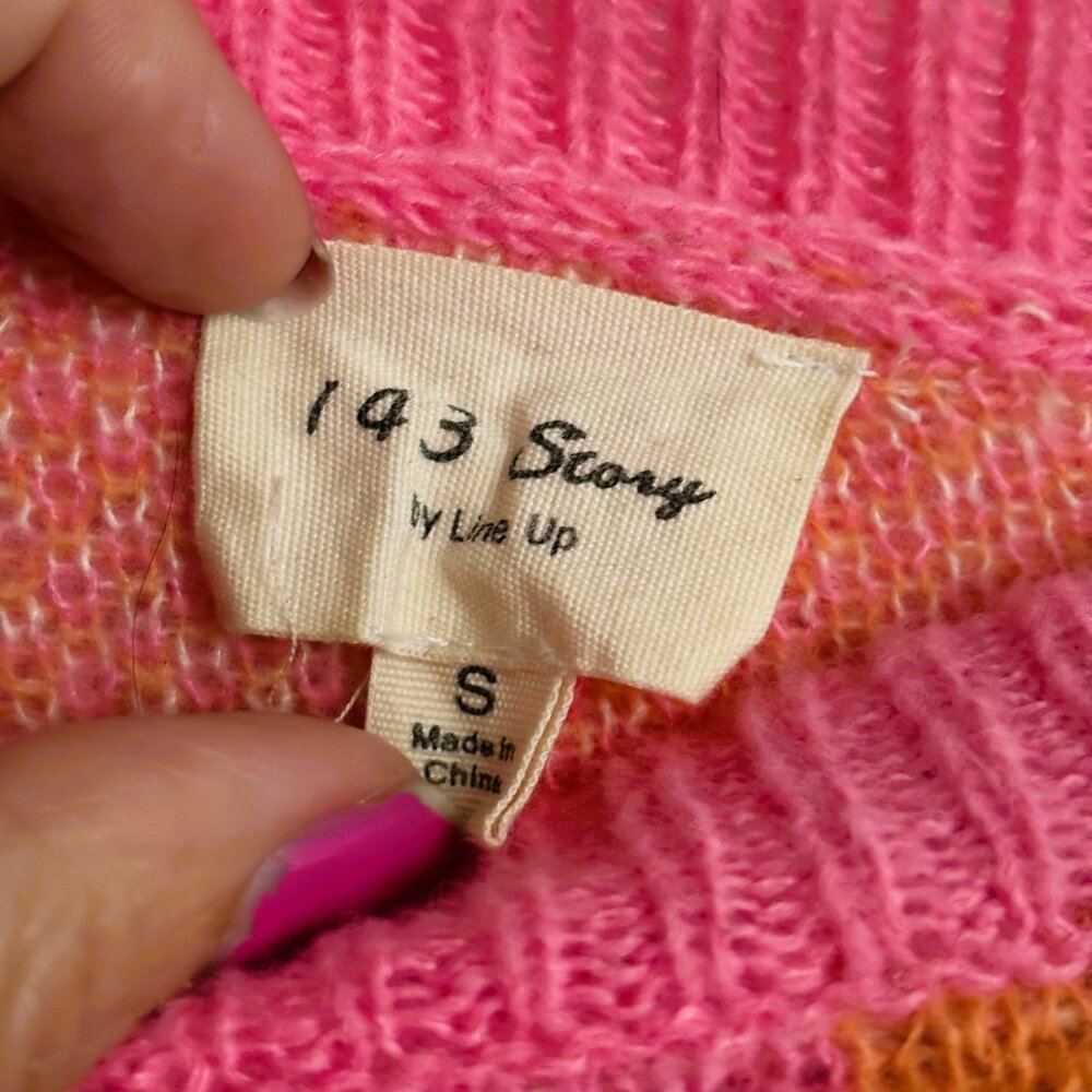 143 Story Pink & Orange Floral Cable Knitted Sweater, S - Picture 2 of 4